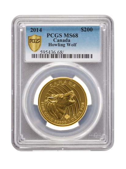 Picture of PCGS 2014 1oz Gold Howling Wolf MS68