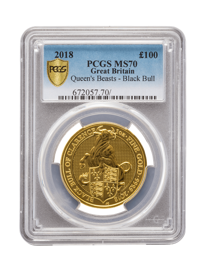 Picture of PCGS 2018 1oz Gold Queen's Beast 'Black Bull' MS70