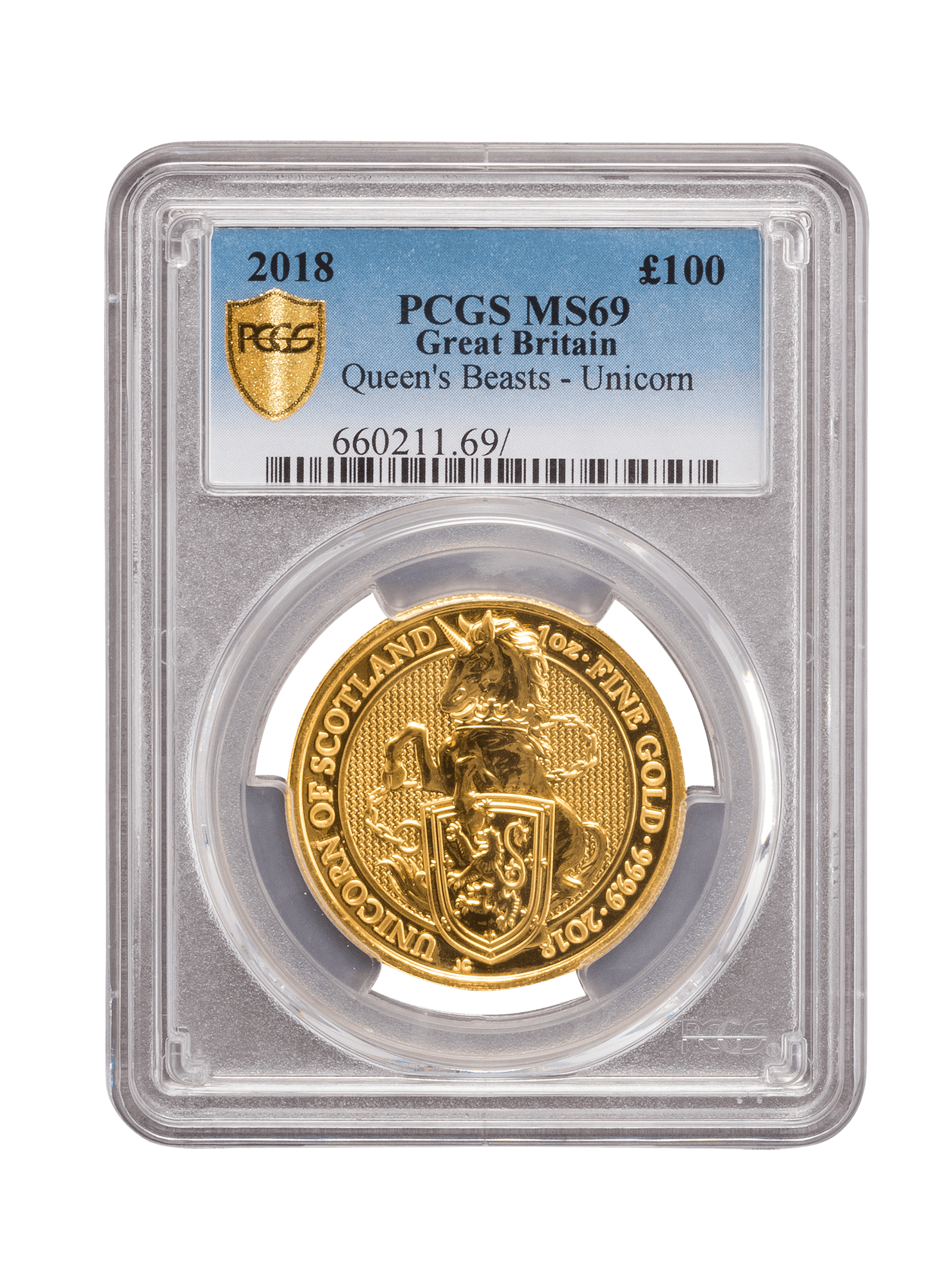 Picture of PCGS 2018 1oz Gold Queen's Beast 'Unicorn' MS69