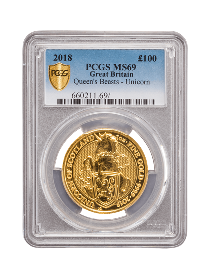 Picture of PCGS 2018 1oz Gold Queen's Beast 'Unicorn' MS69