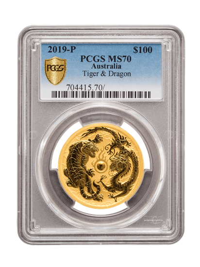 Picture of PCGS 2019 1oz Gold Australian Dragon and the Tiger MS70