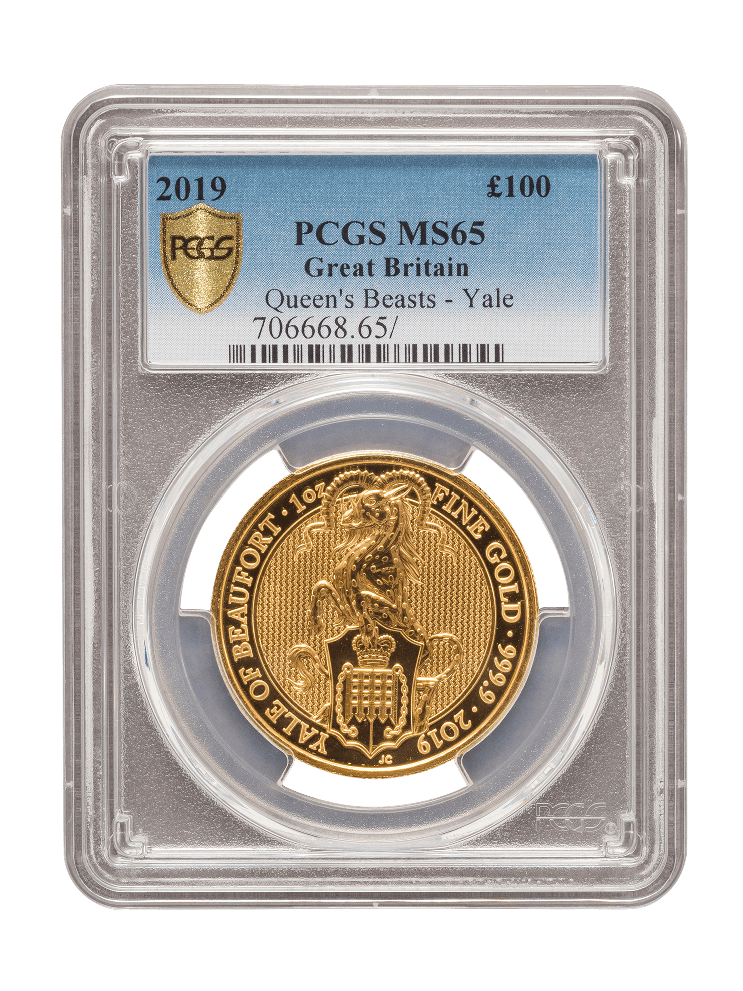 Picture of PCGS 2019 1oz Gold Queen's Beast 'Yale' MS68