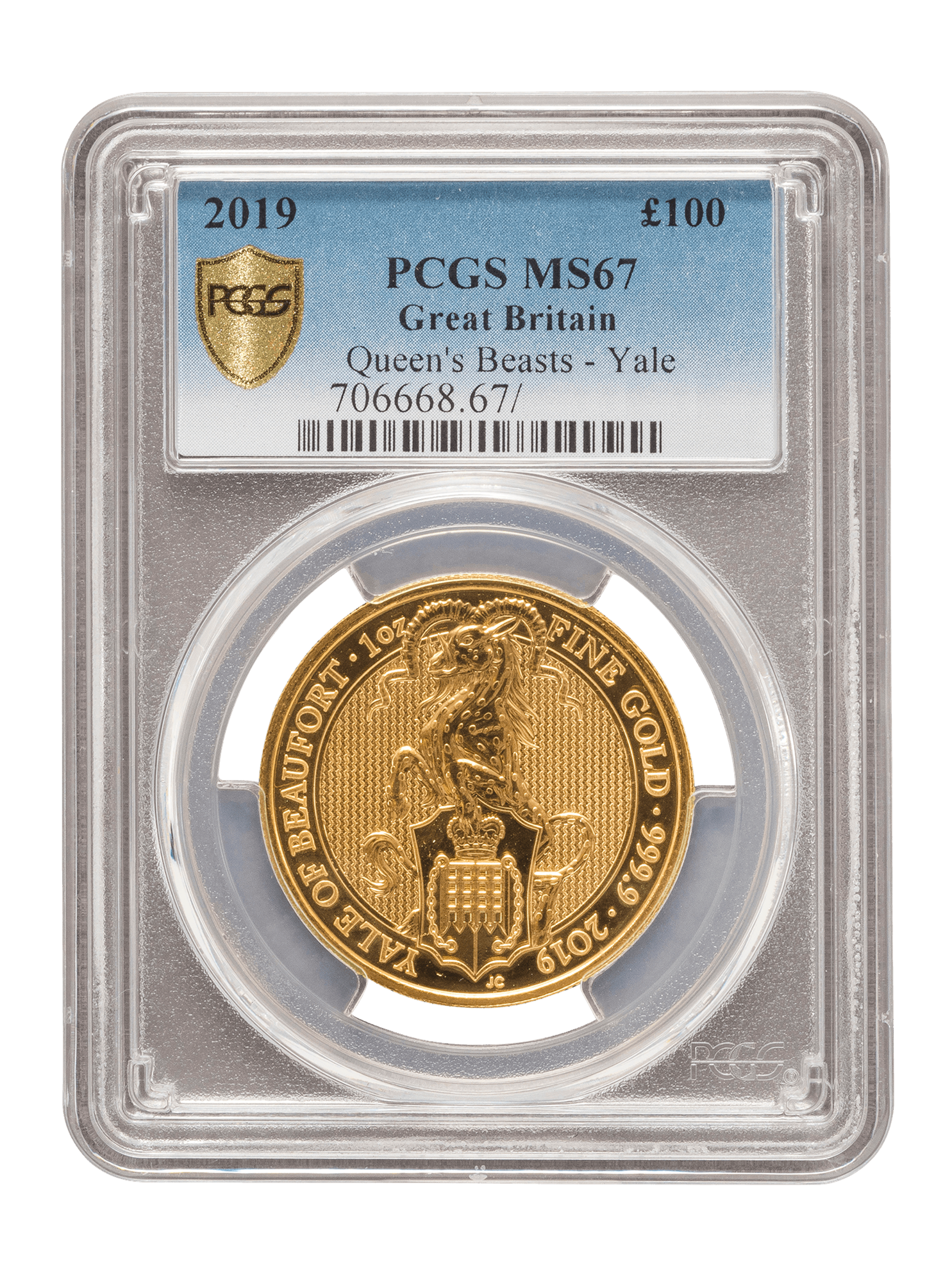 Picture of PCGS 2019 1oz Gold Queen's Beast 'Yale' MS67