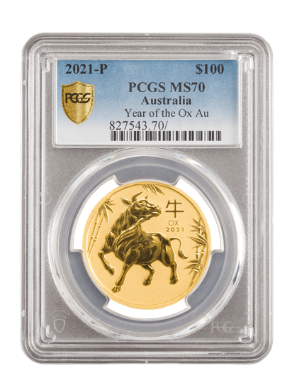 Picture of PCGS 2021 1oz 24k Gold Australian 'Year Of The Ox' MS70