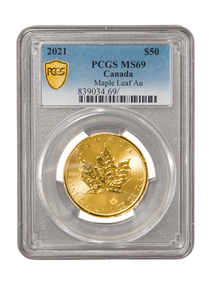 Picture of PCGS 2021 1oz Gold Maple Leaf MS69