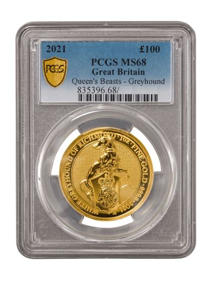 Picture of PCGS 2021 1oz Gold Queen's Beast 'Greyhound' MS68