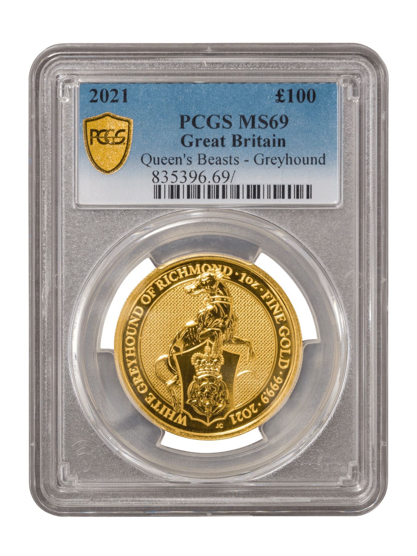 Picture of PCGS 2021 1oz Gold Queen's Beast 'Greyhound' MS69
