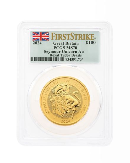 Picture of PCGS 2024 1oz Gold Tudor Beast 'Unicorn' First Strike MS70