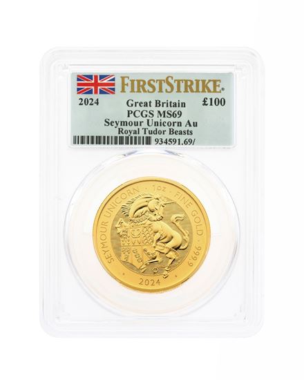 Picture of PCGS 2024 1oz Gold Tudor Beast 'Unicorn' First Strike MS69